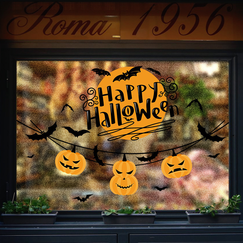 New Halloween PVC Window Stickers Bat  Pumpkin Hanging Cartoon Glass Door Decoration Wall Decals