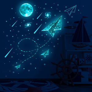 New blue light universe moon plane luminous stars wall sticker for kids bedroom nursery decor glow in dark wall stickers