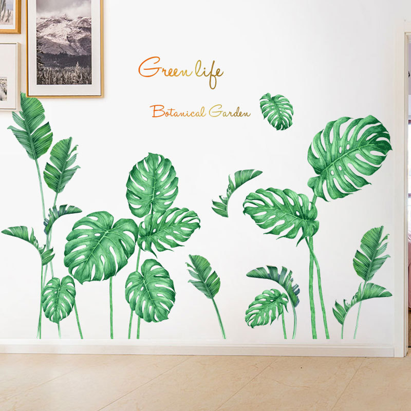 Large Tropical Green Plant Leaves Wall Stickers Home Room Decor Palm Decal PVC Murals