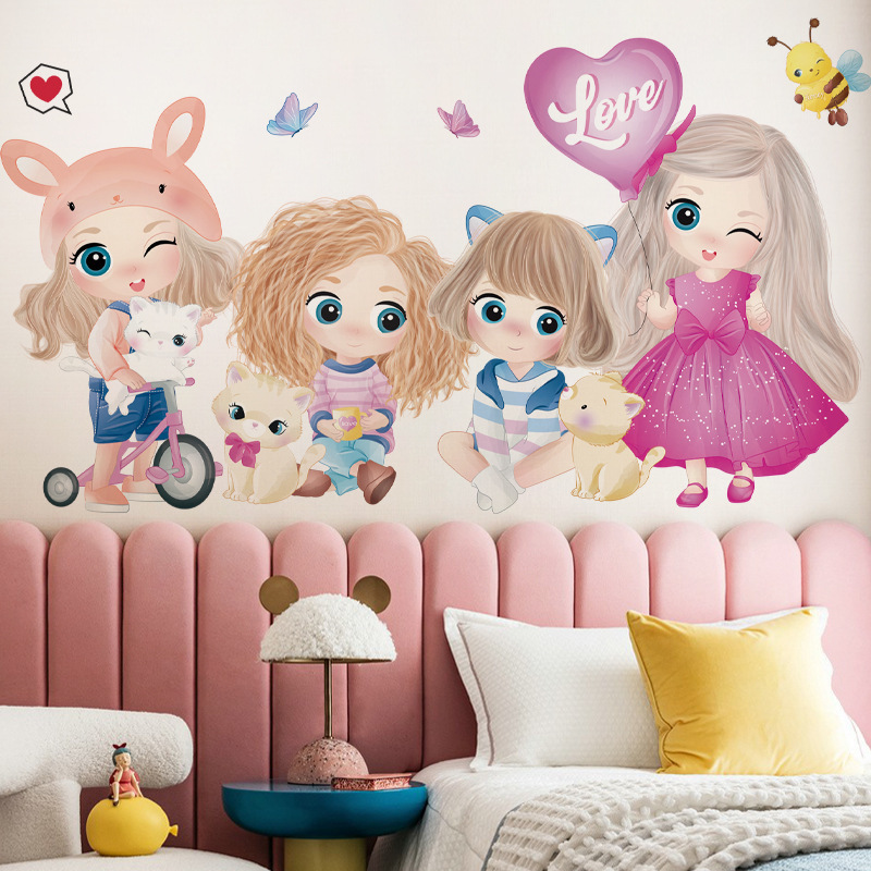 Removable waterproof pvc 3d cartoon wall decor stickers for kids girls room bedroom wall decals