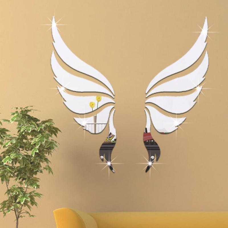 Acrylic Mirror 3D Wall Stickers Angel Wings Wall Sticker Decal DIY Art Home Decoration Stickers for Bedroom Living Room