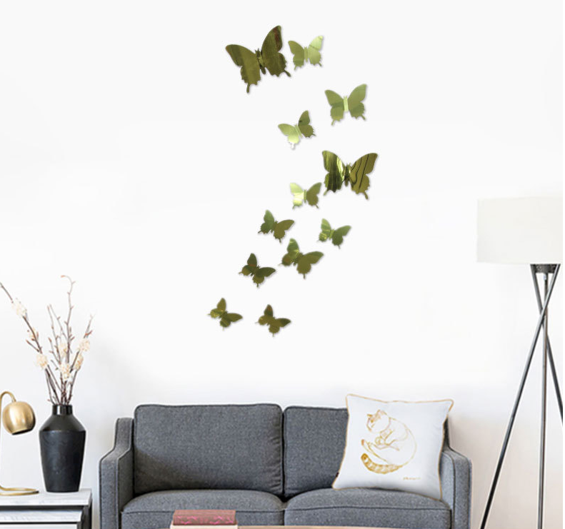 Hot selling 3D mirror butterfly home decoration 3D butterfly wall stickers bedroom living room study decoration