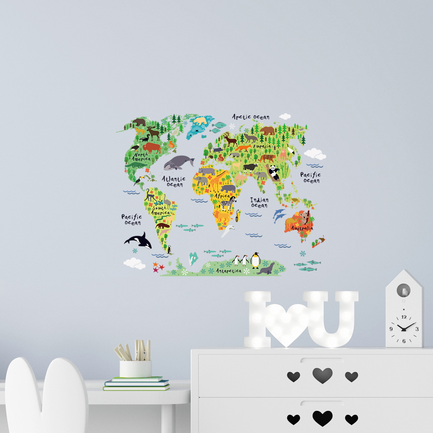 Animals World Map Wall Stickers For Kids Room Bedroom Kindergarten Classroom Wall Background Decor Removable Wall Decals Art