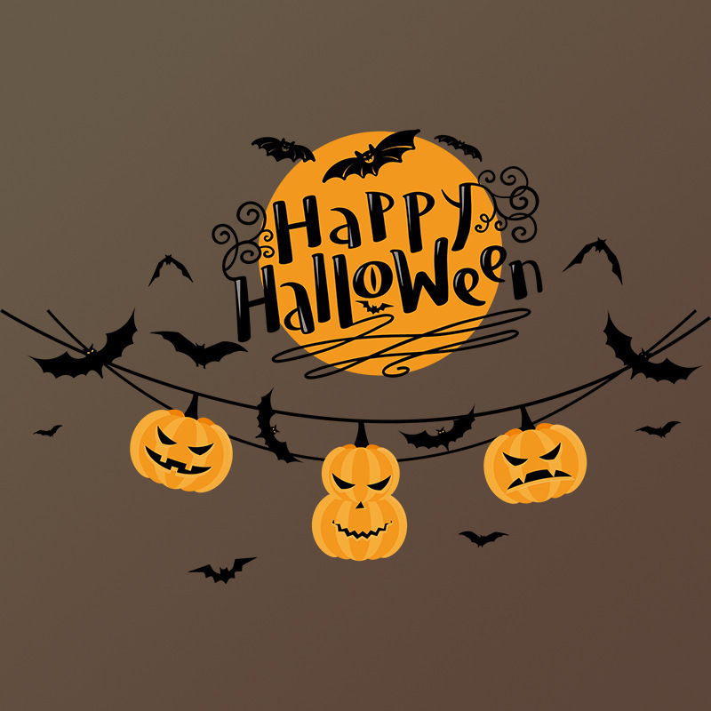 New Halloween PVC Window Stickers Bat  Pumpkin Hanging Cartoon Glass Door Decoration Wall Decals