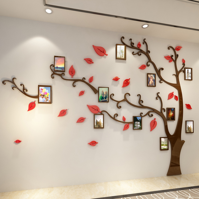 High quality 3d acrylic photo frame memory tree decoration living room sofa restaurant 3D wall stickers decor