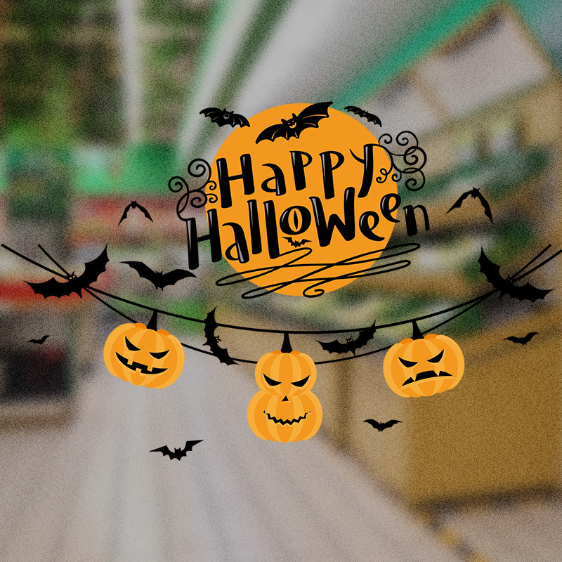 New Halloween PVC Window Stickers Bat  Pumpkin Hanging Cartoon Glass Door Decoration Wall Decals