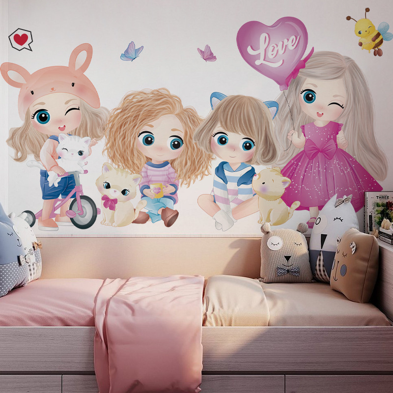 Removable waterproof pvc 3d cartoon wall decor stickers for kids girls room bedroom wall decals