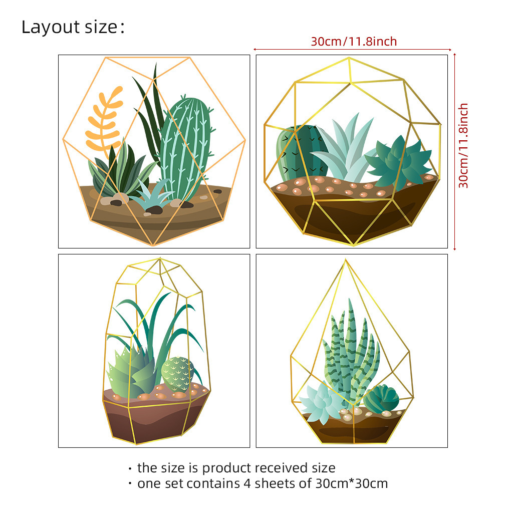 Removable Green plant cactus Nordic style hanging cage Wall Stickers Bedroom Living Room Decoration Plants Wall Paper Home Decor