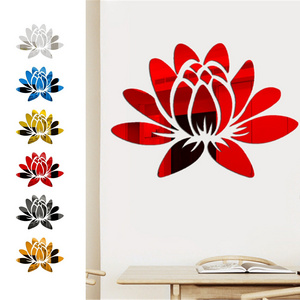 3D DIY Lotus Flower Mirror Wall Sticker Removable Acrylic Art Mural Decal Stickers For Living Room Bedroom Home Decorations