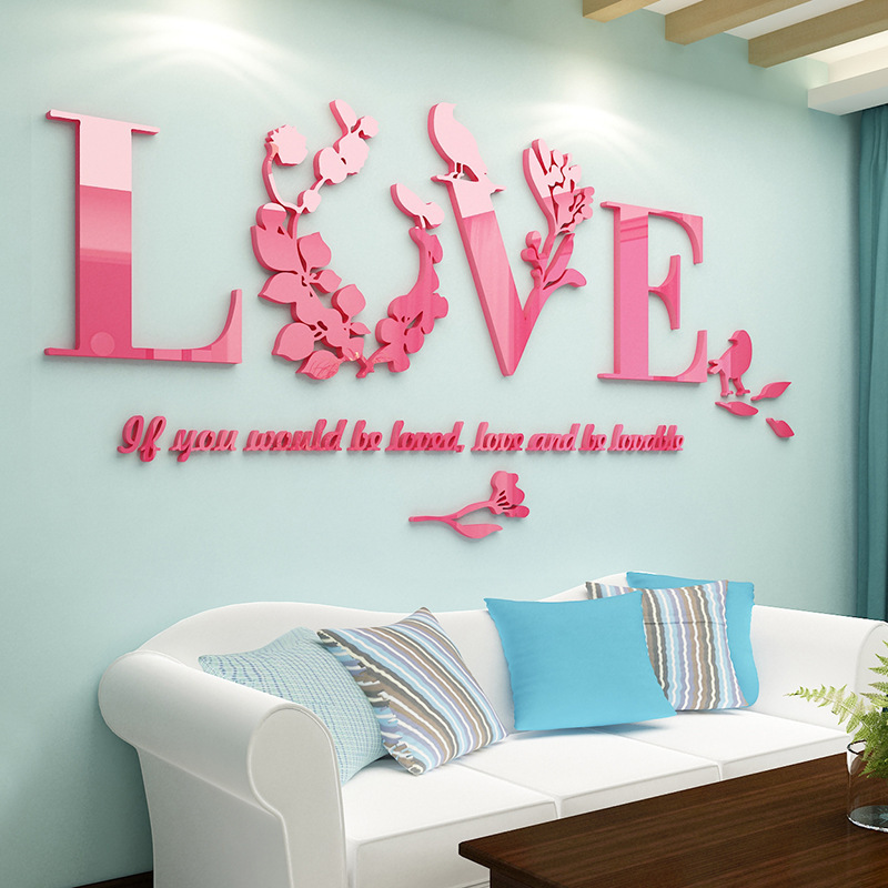 2021 New Arrival Small 750*700mm Wall Stickers Mirror Home Decor for Living Room Bedroom Decoration Letter Flower Wall Decals