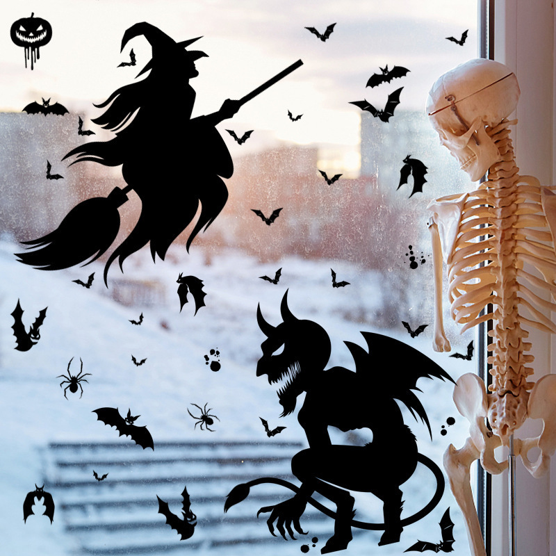 Halloween Window Stickers Removable Bat Ghost Pumpkin Wall Decal Halloween Party Decoration for House Horror Props