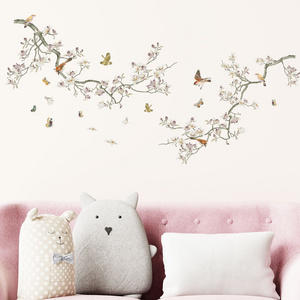 Flower Tree Branch Wall Stickers Living Room Background Decoration Bird Butterfly Wallpaper Home Decor Art Decals Sticker