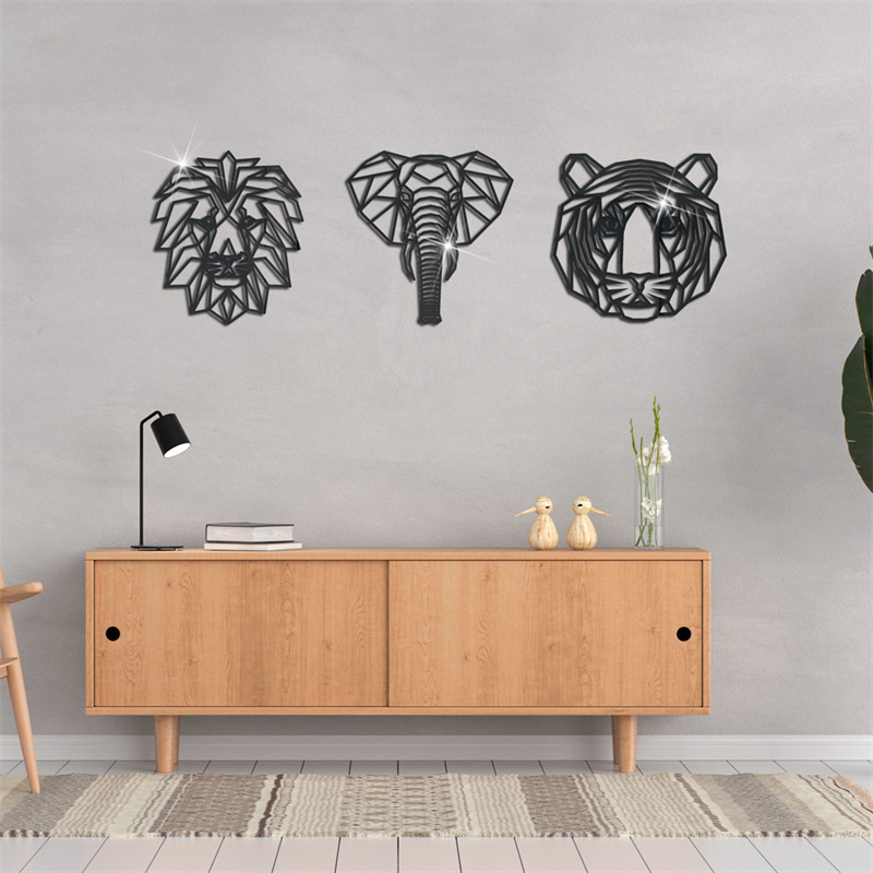 Acrylic 3D Children's Room Decor Elephant Lion Horse Butterfly Wall Mirror Sticker Geometric Image Line Art Decoration