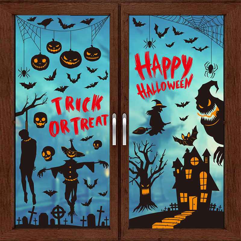 Halloween Window Removable Double-Sided Electrostatic Glue-Free Glass Sticker Horror Witch Pumpkin Decals For Party Decor