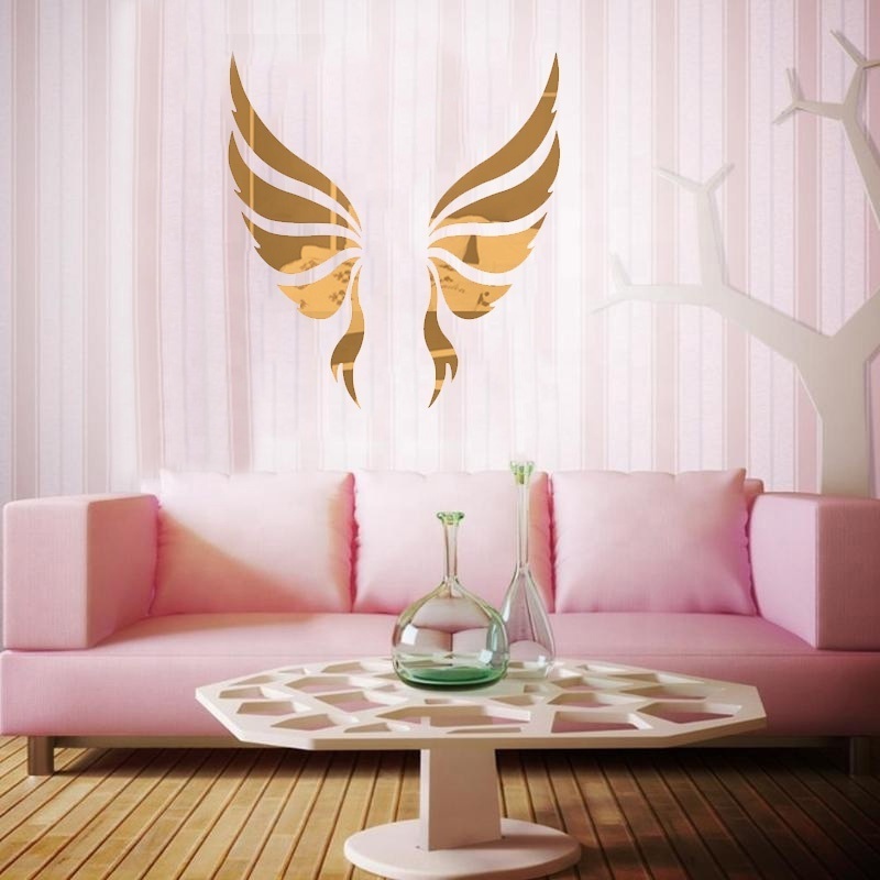 Acrylic Mirror 3D Wall Stickers Angel Wings Wall Sticker Decal DIY Art Home Decoration Stickers for Bedroom Living Room