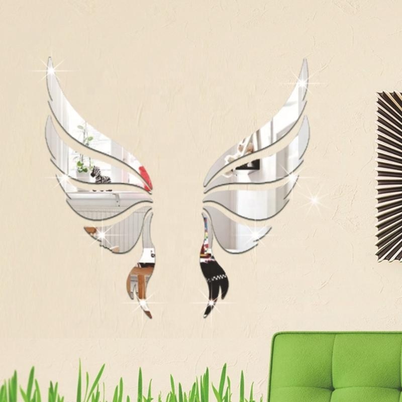 Acrylic Mirror 3D Wall Stickers Angel Wings Wall Sticker Decal DIY Art Home Decoration Stickers for Bedroom Living Room