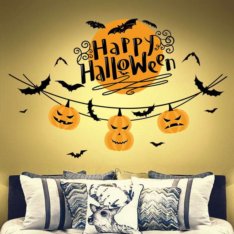 New Halloween PVC Window Stickers Bat  Pumpkin Hanging Cartoon Glass Door Decoration Wall Decals