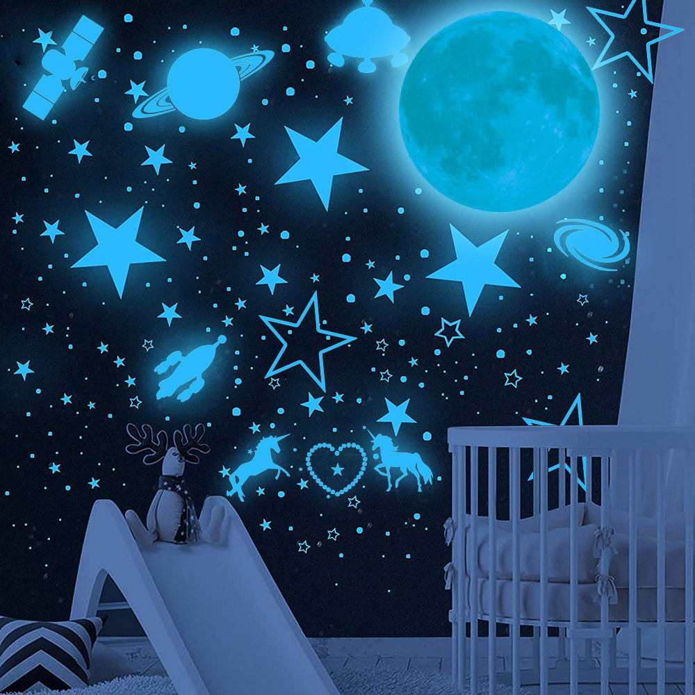 Luminous Moon Stars Unicorn Wall Stickers Glow In The Dark 3D Bubble Dot Star For Home Kids Room Ceiling Decor Fluorescent Wall