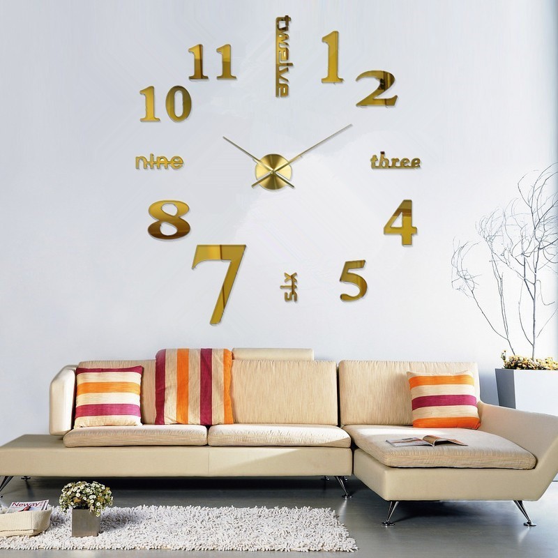 Wholesale Creative DIY High Quality Home living room decorative 3d acrylic mirror wall sticker clock Digital Wall Decal