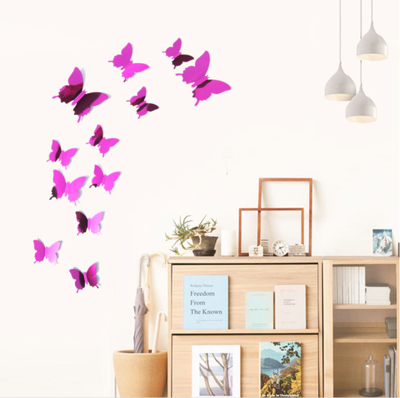 Hot selling 3D mirror butterfly home decoration 3D butterfly wall stickers bedroom living room study decoration