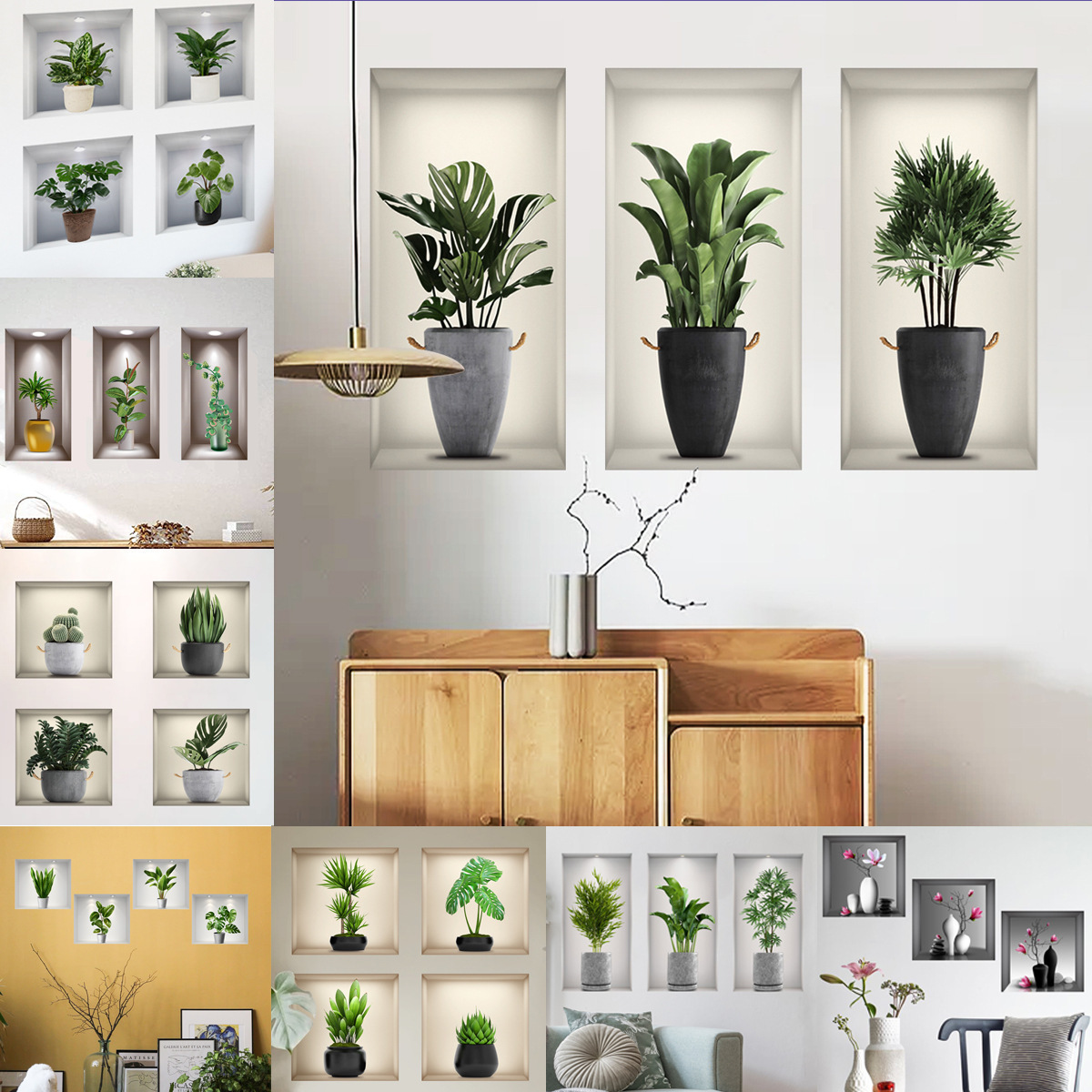 2024 New Hot sales Green Potted Plants Flowers Wall Stickers Bedroom Decoration Mural Decals Plants Wall Paper Home Decor