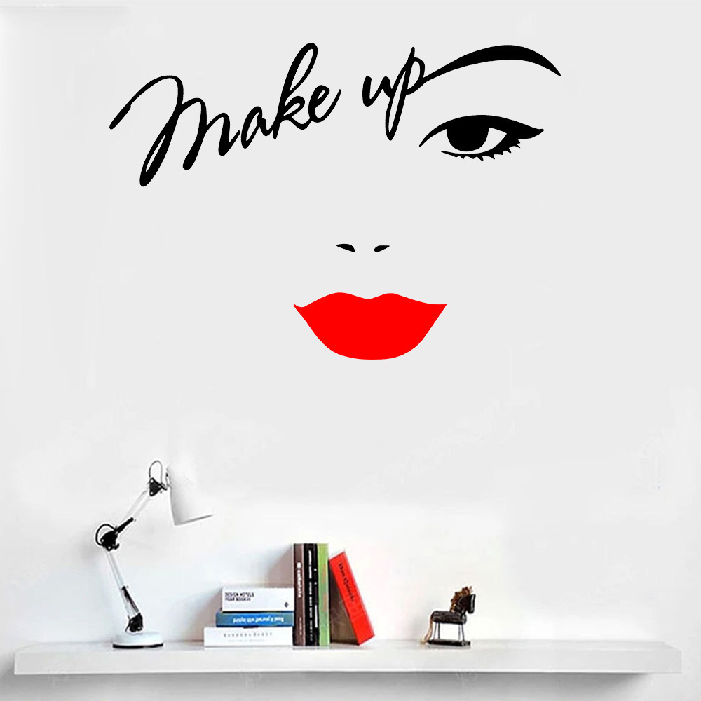 Self Adhesive Beauty Long Hair Salon Wall Decal Girl Face Hairstyle Wall Stickers For Window Barbershop Sign Decoration