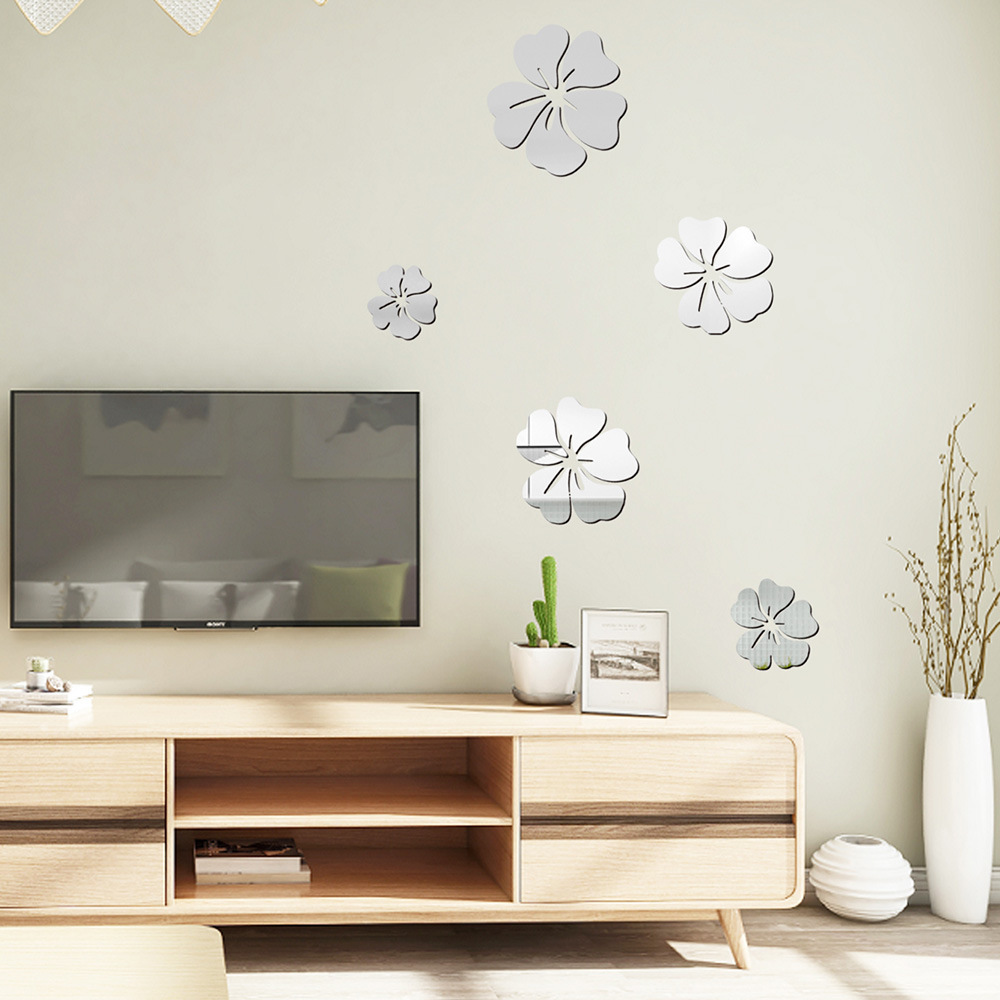 5pcs/set Flower Wall Mirror Sticker Multi-piece Package Furniture Decal Stickers Diy Home Wall Decorative Flowers Wall Stickers