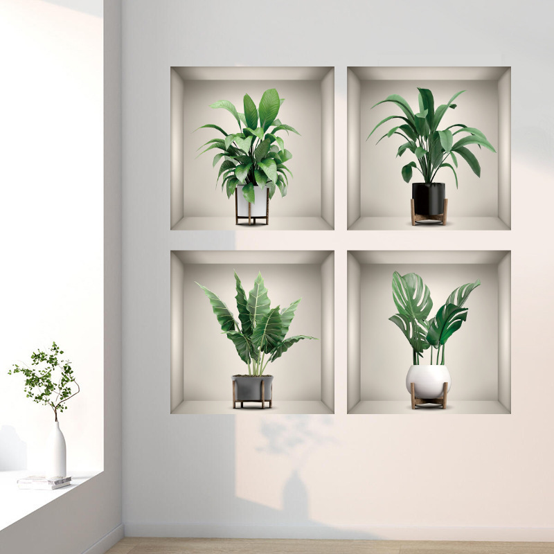 Plant Pot Wall Sticker Flowers Wallpaper Bedroom Decals Self Adhesive Living Room Decorative Murals