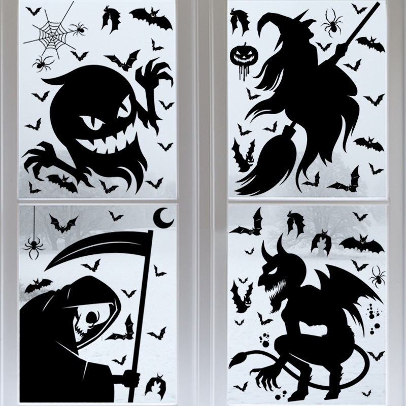 Halloween Window Stickers Removable Bat Ghost Pumpkin Wall Decal Halloween Party Decoration for House Horror Props