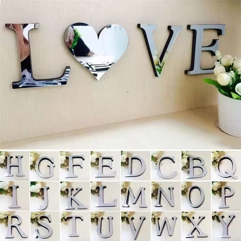 Wholesale Creative Acrylic Letter 3d Mirror Wall Sticker Diy English Letters Mirror Home Decorative Wall Sticker