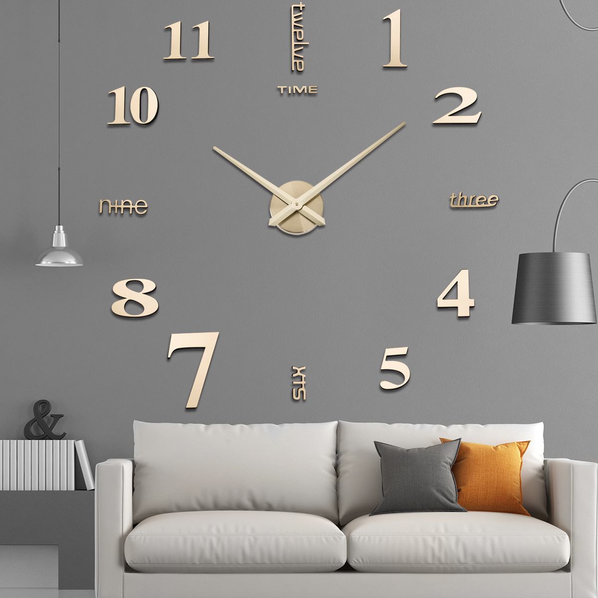 Wholesale Creative DIY High Quality Home living room decorative 3d acrylic mirror wall sticker clock Digital Wall Decal