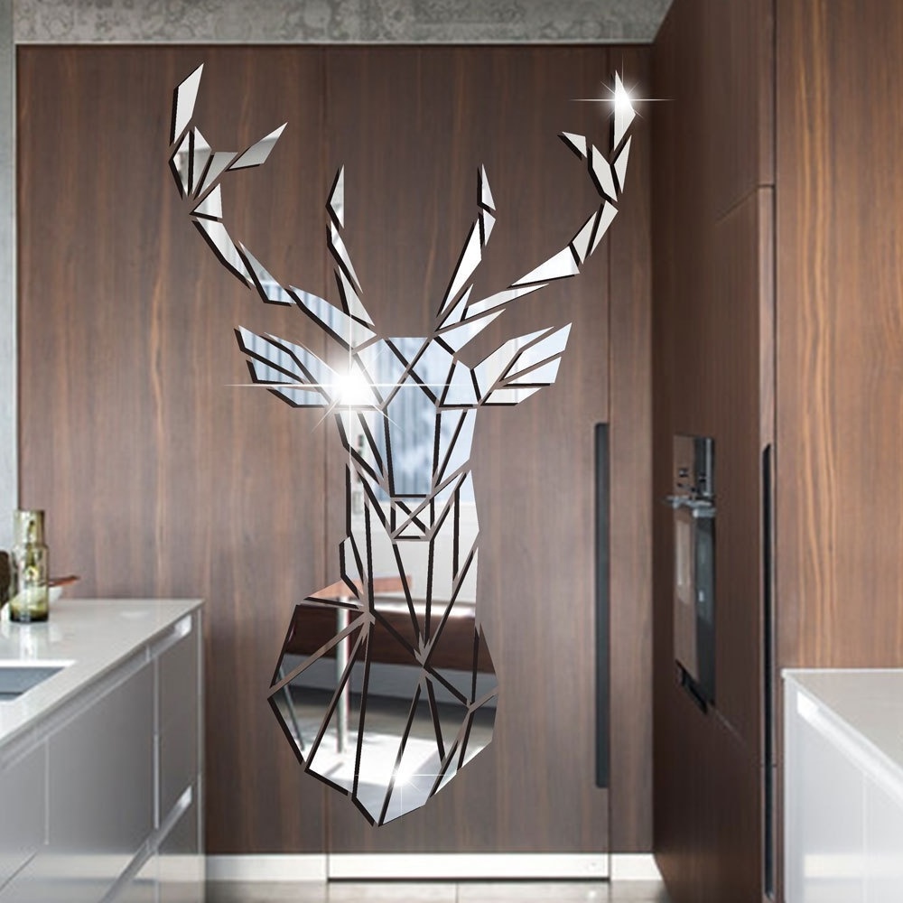 Deer Head 3D Mirror Wall Sticker Home Art Decoration Acrylic Mirror Sticker Mural Removable Decal Living Room Wallpaper Decors