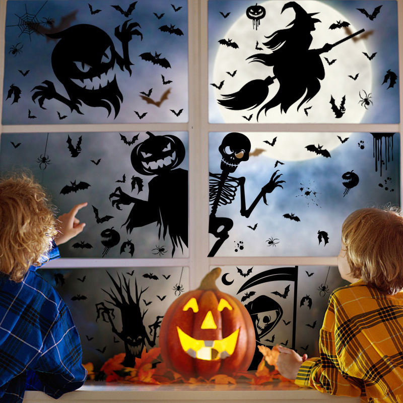 Halloween Window Stickers Removable Bat Ghost Pumpkin Wall Decal Halloween Party Decoration for House Horror Props