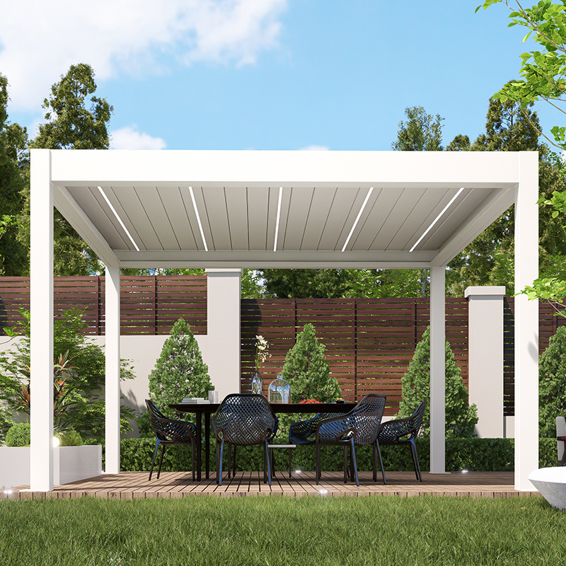 Factory Aluminum Modern Pergola Gazebo Pergola Exterior Automatic Remote Control Aluminum Pergola Outdoor Waterproof