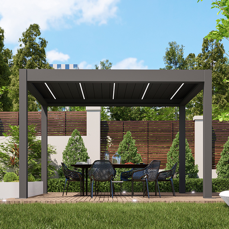 Factory Aluminum Modern Pergola Gazebo Pergola Exterior Automatic Remote Control Aluminum Pergola Outdoor Waterproof