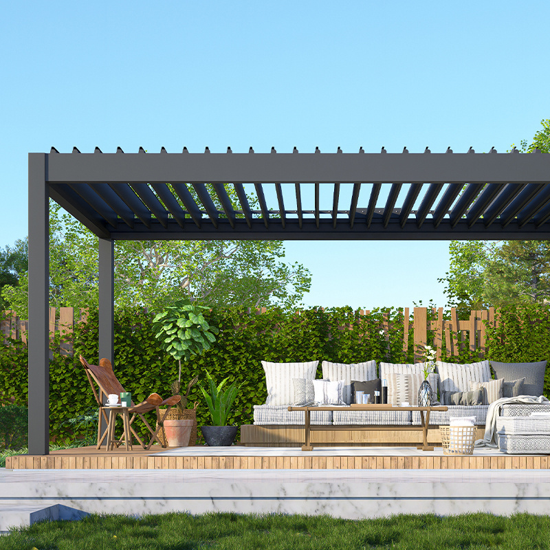 Factory Aluminum Modern Pergola Gazebo Pergola Exterior Automatic Remote Control Aluminum Pergola Outdoor Waterproof