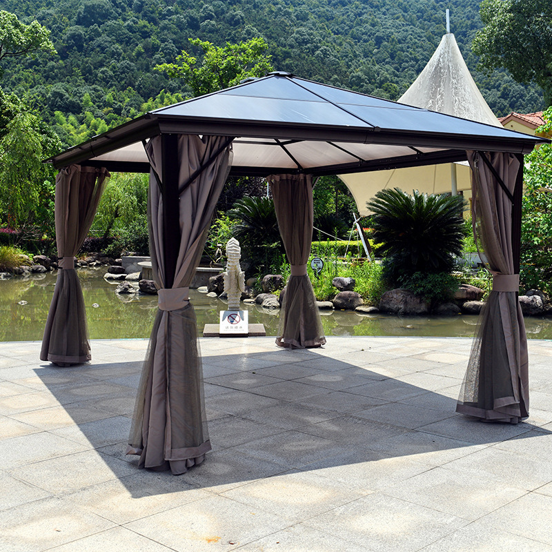 Manufacture Freestanding Waterproof Aluminum Pavilion Patio Gazebos Pergola Polycarbonate Roof Sunroom Green House Gazebo