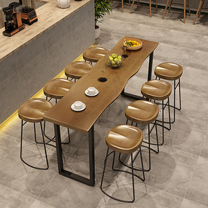 Manufacture Wholesale Classical Industrial Style Restaurant Bar Furniture Wooden Bar Table Top Dining Table And Black Chair Sets