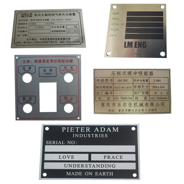 Custom Printed Engraved Metal Plate Metal Logo Sign Name Plates Tag Label Alu Plaques Aluminium Machine Nameplates for Equipment