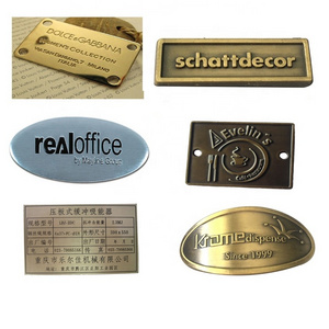 Factory Custom Engraved Logo Metal Furniture Tags Embossed Antique Brass Brand Metal Name Label Plate for Furniture