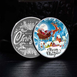 Custom Christmas Sleigh Color Commemorative Souvenir Gold Silver Children Kid Gift Metal Challenge Lucky Token Santa Claus Coin