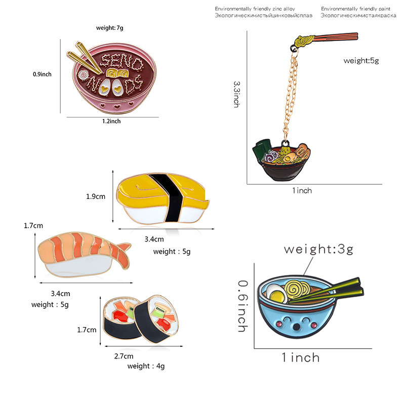 Custom High Quality Cartoon Ramen Sushi Lapel Pin Cute Foods Noodles Brooches Shirt Collar Lapel Enamel Pins Badge