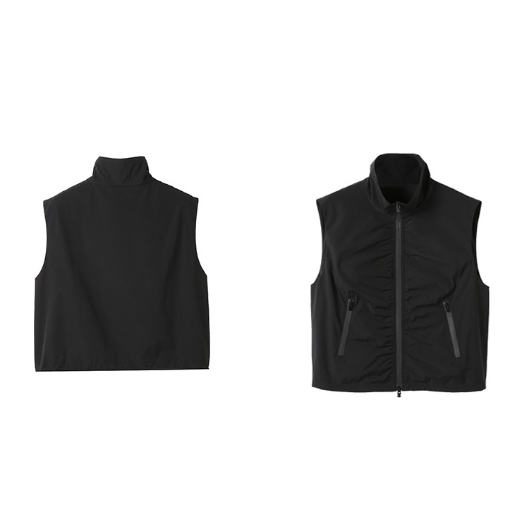 Fashion Women's Vests Casual Stand Collar Comfortable Plain Black Vest Work Wear Two-Way Zip Closure Waistcoat Vest For Women