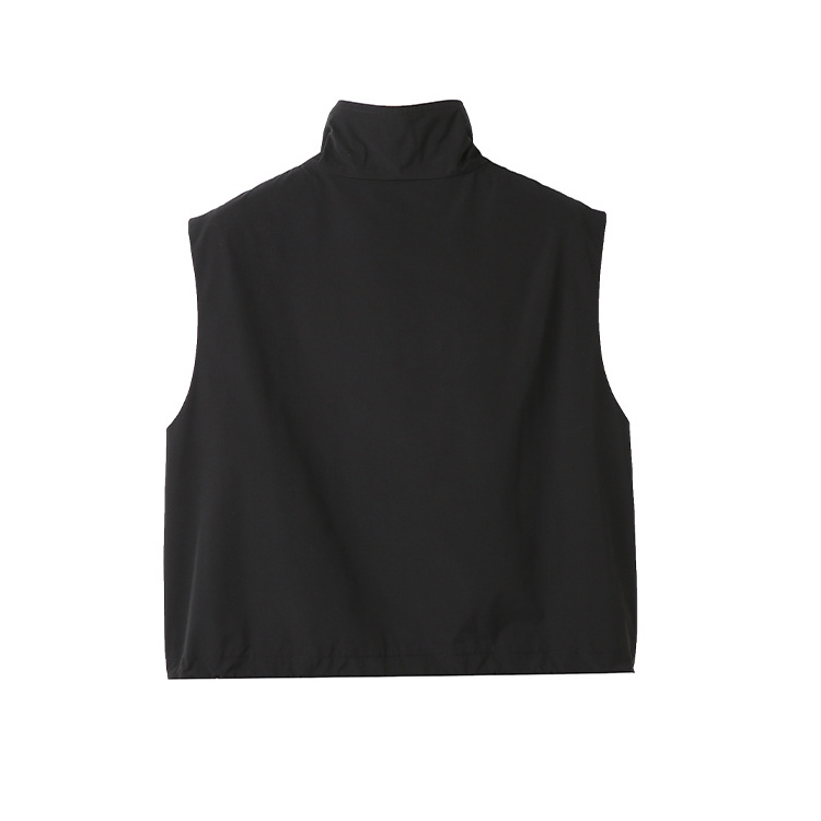 Fashion Women's Vests Casual Stand Collar Comfortable Plain Black Vest Work Wear Two-Way Zip Closure Waistcoat Vest For Women