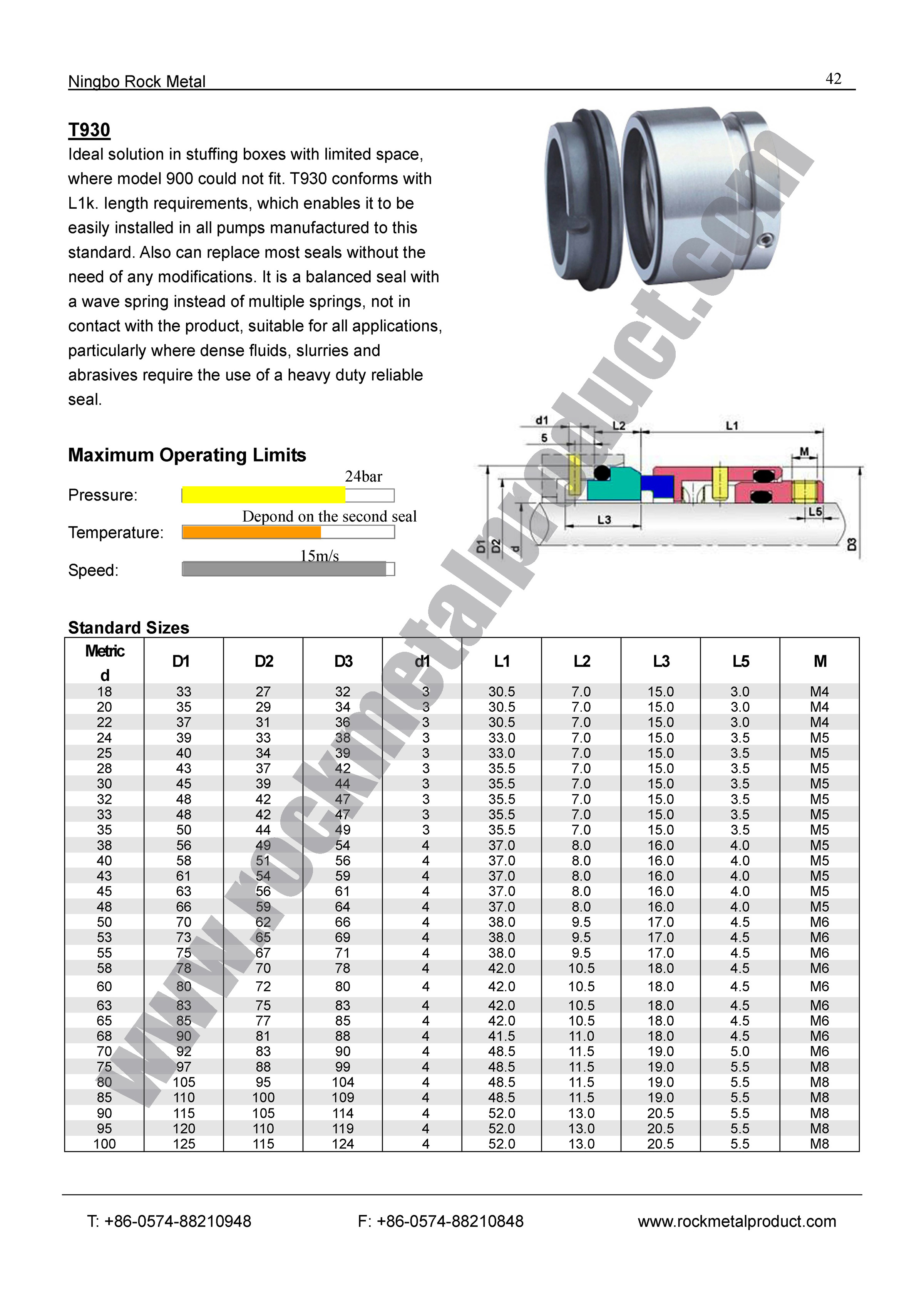 T930 Push Mechanical Seal to Replace Burgmann HJ92N and ROTEN TYPE EHS for Industrial Pump and Water Pump