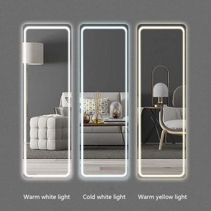 LED Wall Mounted Hotel Bathroom Floor to Ceiling Full Body Mirror Intelligent Dressing Mirror with Light Silver Modern Rectangle