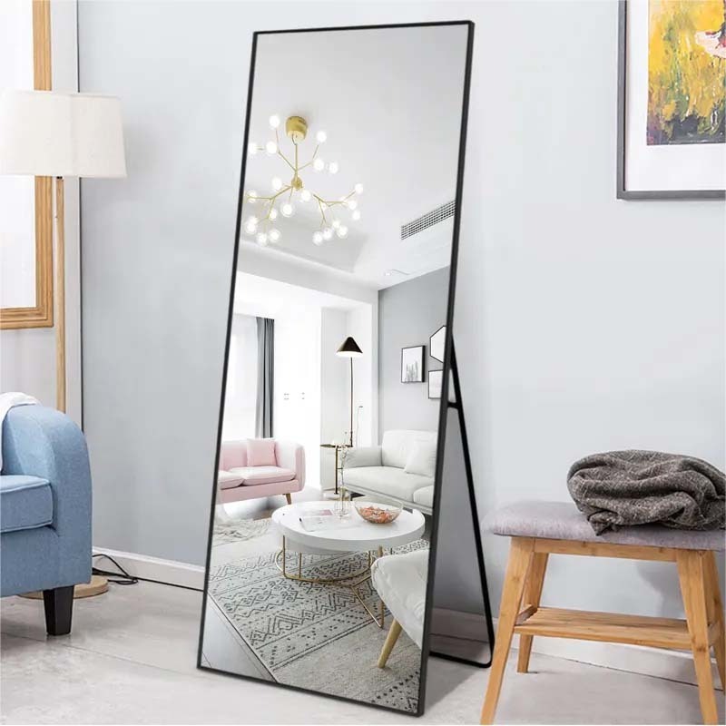 Ruicheng Wholesale High Quality Standing Silver Black Gold High Grade Brushed Metal Frame Full Body Floor Mirror