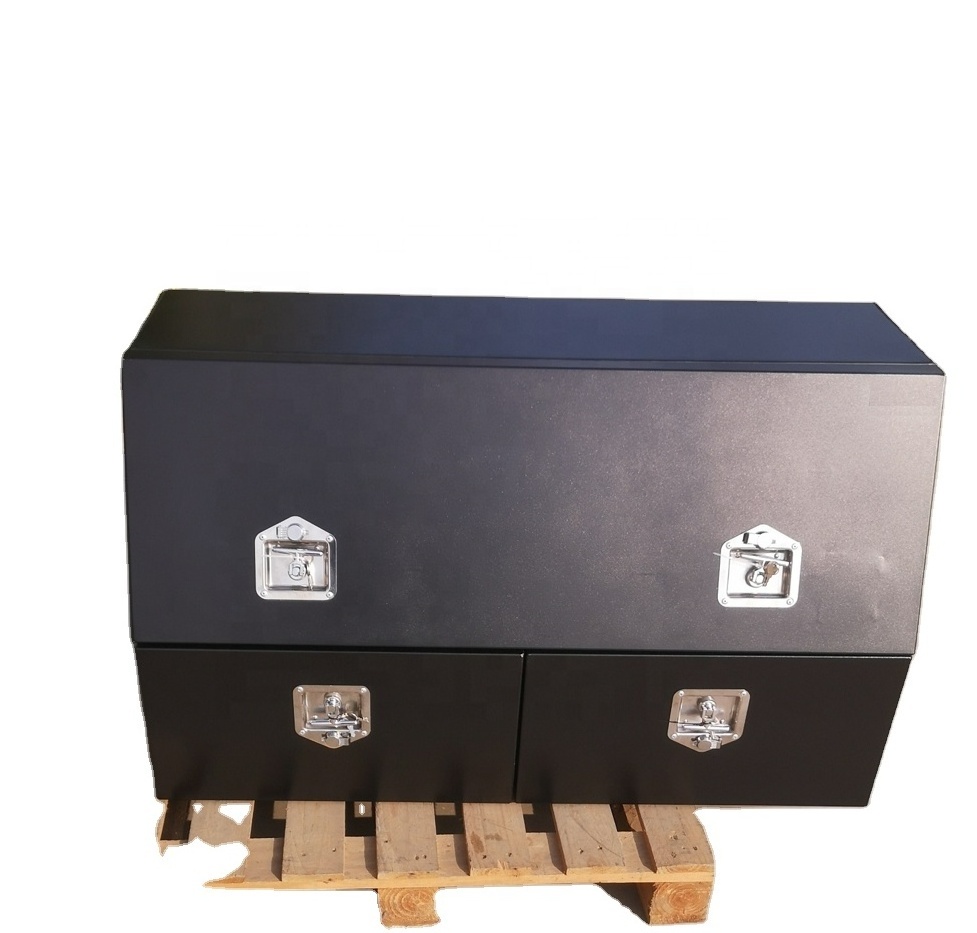 Aluminum flat plate heavy duty high quality black powder coated 3/4 opening Toolbox with 2 drawers ute canopy box