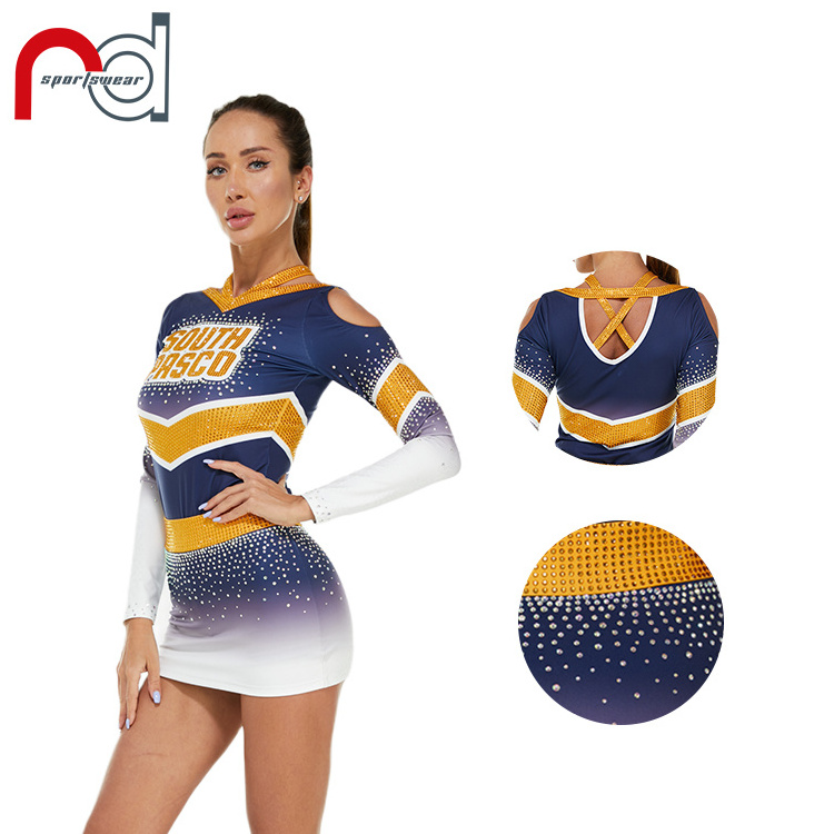 Rhinestones Customized Spandex new design wholesale cheer uniforms Kids adult cheerleading uniform