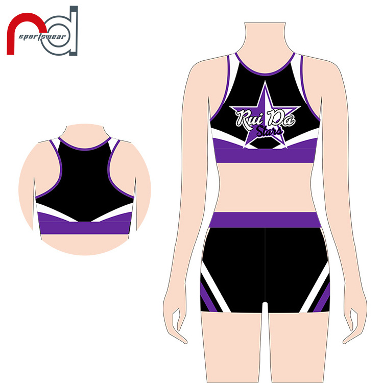 Youth Cheerleader Printed Polyester Cheer Uniform  Cheerleading Shorts And Bra